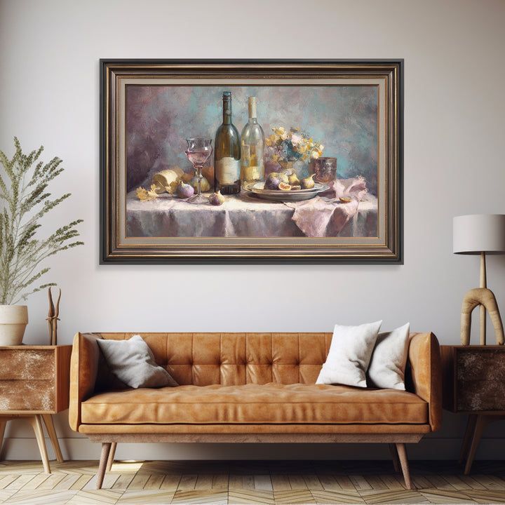 Wine Bottle and Figs on a Linen Framed Canvas Print, Dining Room Art, Statement Artwork, Dining Room Decor, Fine Art, Dining, DRA-3x2-7