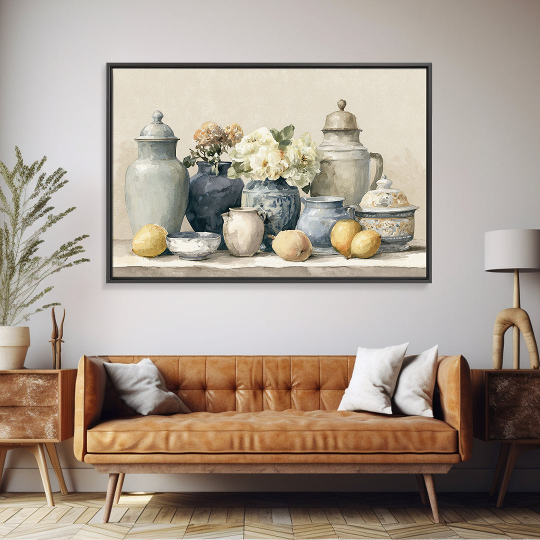 Classic Dutch Feast Arrangement Framed Canvas Print, Dining Room Art, Abstract Art, Dining Room Decor, Watercolor Art, Dining, DRA-3x2-71