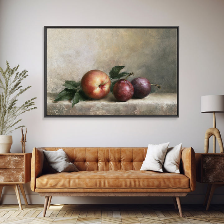 Peach and Plum Still Life Canvas Print, Dining Room Art, Kitchen Wall Decor, Dining Room Decor, Dining, Statement Artwork, DRA-3x2-72