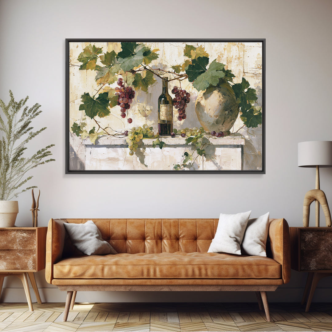 Botanical Grapevine with Leaves and Fruit Canvas Print, Dining Room Art, Abstract Wall Art, Dining Room Decor, Oil Painting, DRA-3x2-73