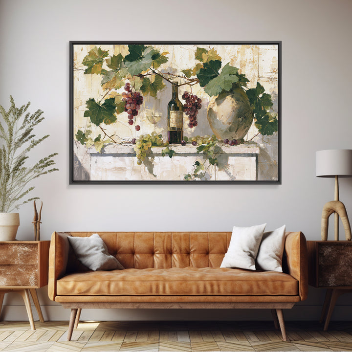 Botanical Grapevine with Leaves and Fruit Canvas Print, Dining Room Art, Abstract Wall Art, Dining Room Decor, Oil Painting, DRA-3x2-73