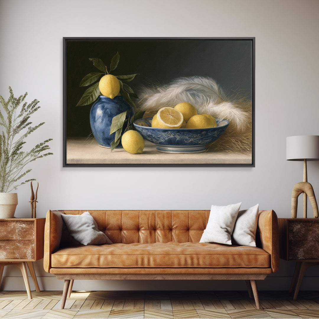 Italian Lemon Branch Framed Canvas Print, Dining Room Art, Modern Wall Art, Dining Room Decor, Watercolor Art, Dining, DRA-3x2-81