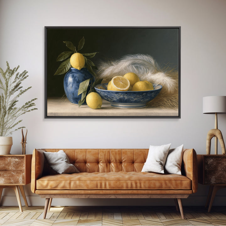 Italian Lemon Branch Framed Canvas Print, Dining Room Art, Modern Wall Art, Dining Room Decor, Watercolor Art, Dining, DRA-3x2-81