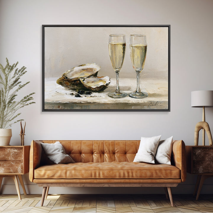 Elegant Oyster and Champagne Still Life Canvas Print, Dining Room Art, Neutral Decor, Dining Room Decor, Fine Art, Dining, DRA-3x2-83