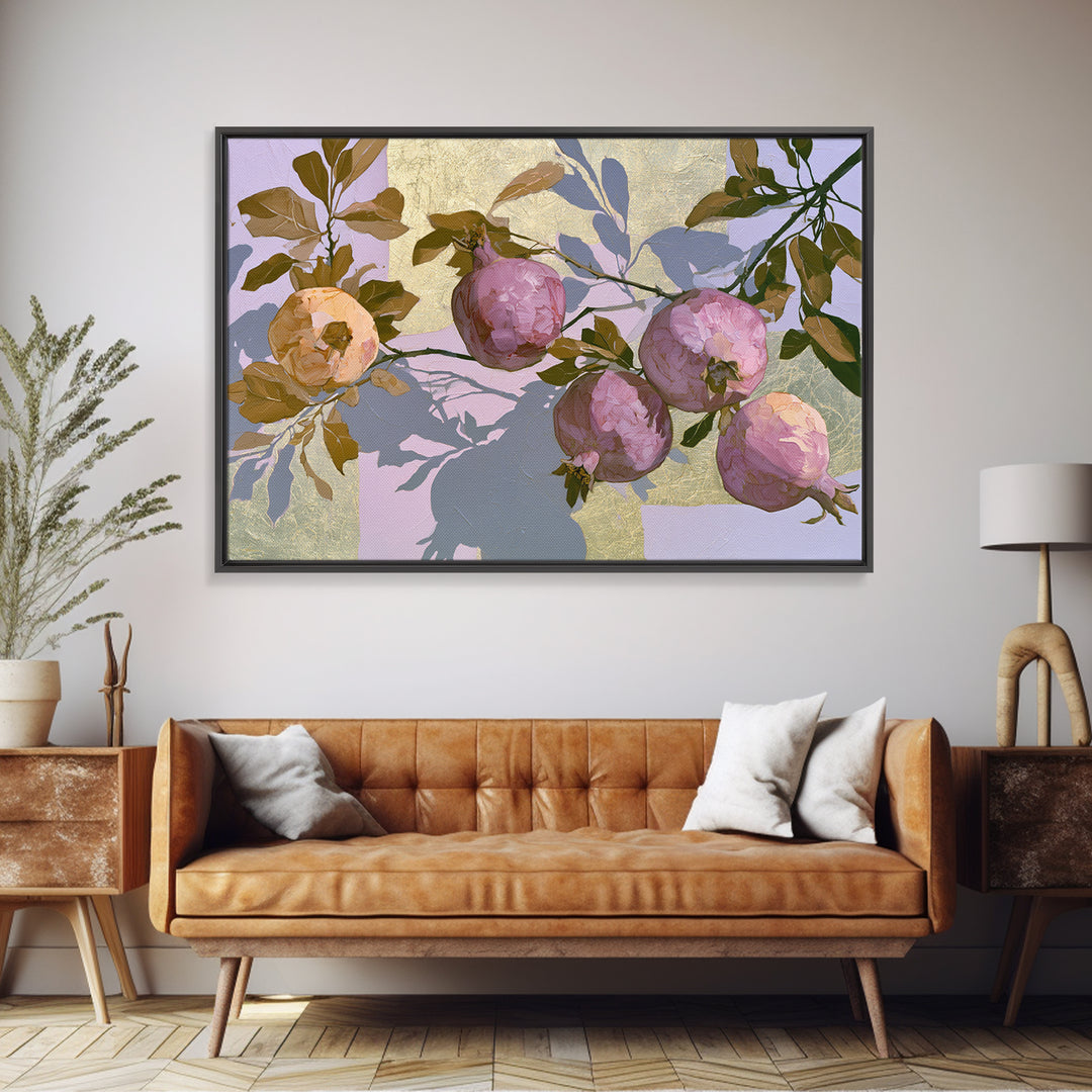 Pomegranate and Gold Leaf Botanical Study Canvas Print, Dining Room Art, Coastal Decor, Dining Room Decor, Fine Art, Dining, DRA-3x2-84
