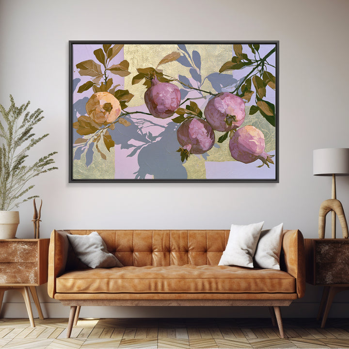 Pomegranate and Gold Leaf Botanical Study Canvas Print, Dining Room Art, Coastal Decor, Dining Room Decor, Fine Art, Dining, DRA-3x2-84