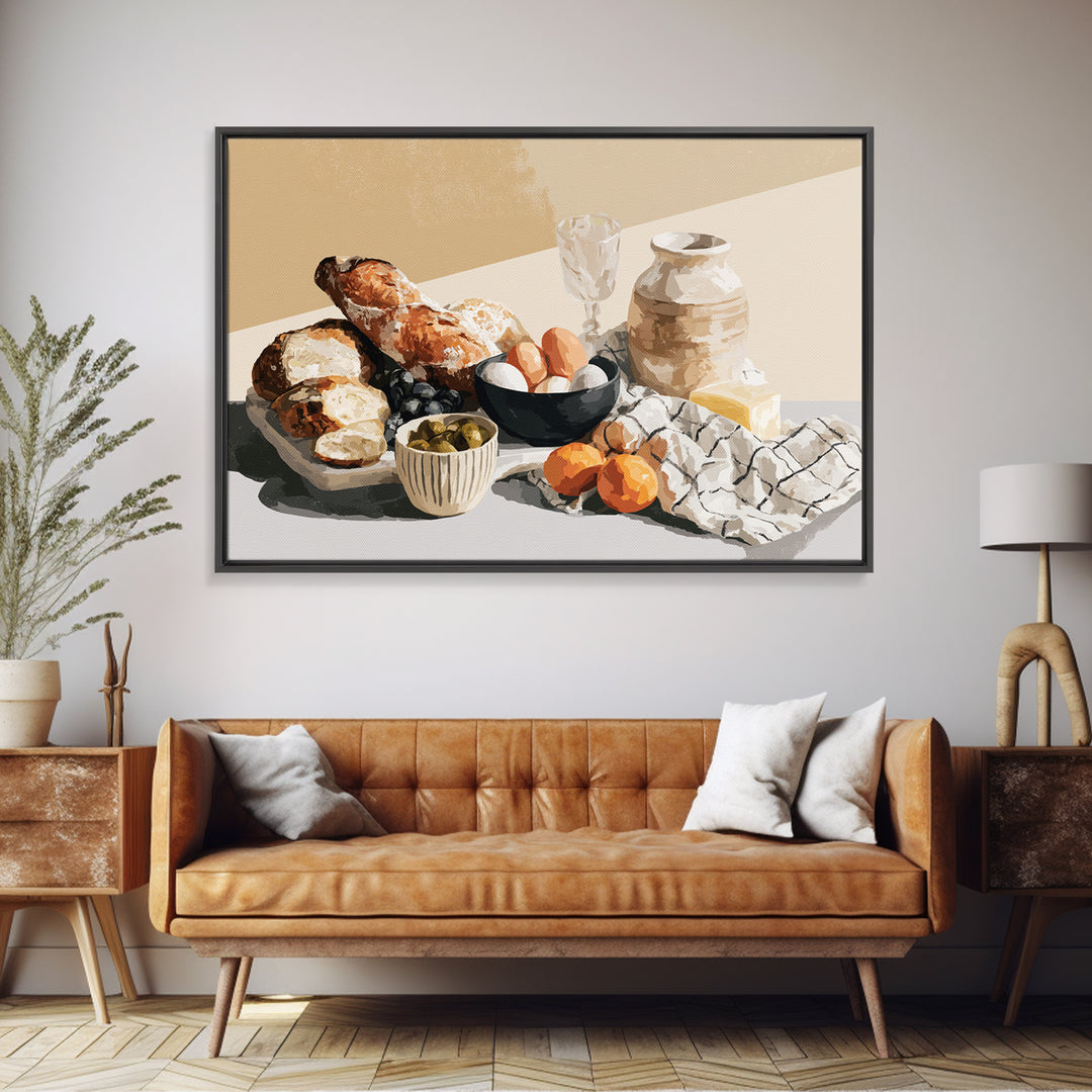 French Bistro Food Illustration Without Text Framed Canvas Print, Dining Room Art, Printable Art, Dining Room Decor, Dining, DRA-3x2-86