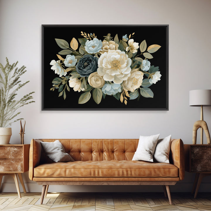 Moody Dark Background Bouquet for Formal Dining Canvas Print, Dining Room Art, Set of 3 Prints, Dining Room Decor, Dining, DRA-3x2-87