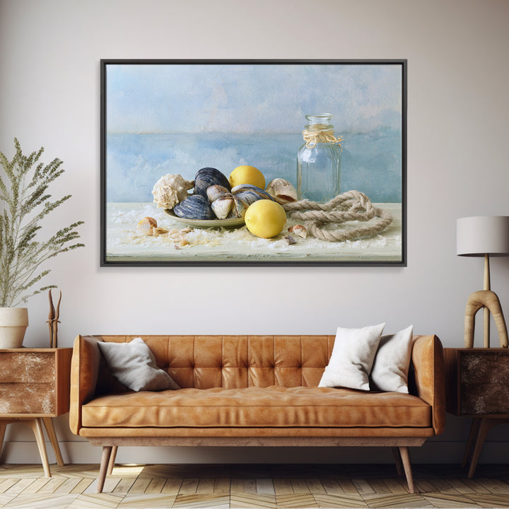 Shellfish and Lemon Still Life Framed Canvas Print, Dining Room Art, Trendy Wall Art, Dining Room Decor, Fine Art, Dining, DRA-3x2-92