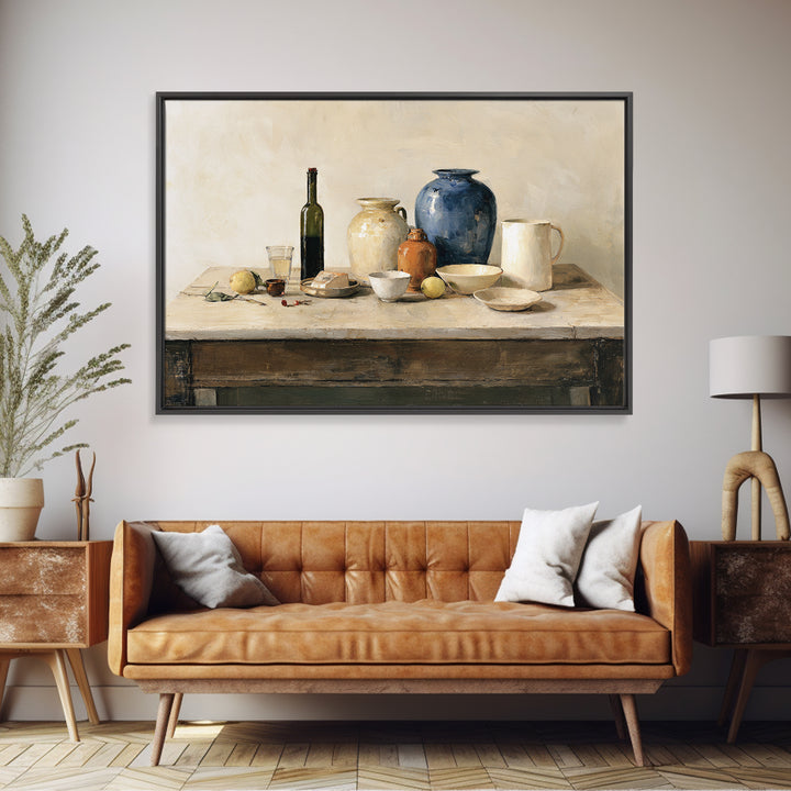 Sunlit Farmhouse Table Objects Without Room View Canvas Print, Dining Room Art, 3 Piece Wall Art, Dining Room Decor, Dining, DRA-3x2-93