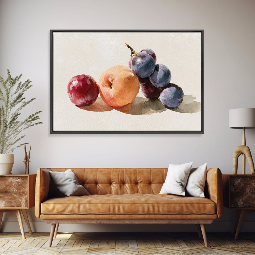Peach and Plum Still Life Framed Canvas Print, Dining Room Art, Food Art, Dining Room Decor, Fine Art, Dining, DRA-3x2-96