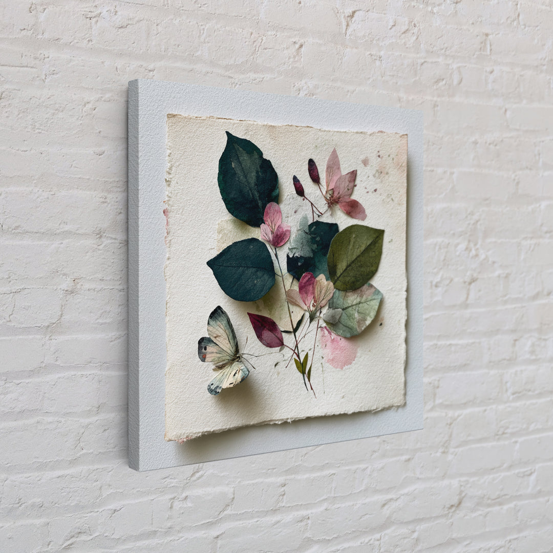 Botanical Collage with Butterflies and Old Paper Canvas Print, Eclectic Art, Wall Art, Living Room Decor, Fine Art, Eclectic, ECL-1x1-13