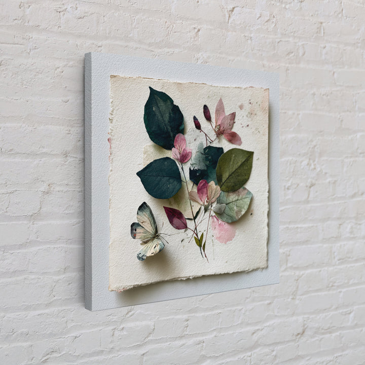 Botanical Collage with Butterflies and Old Paper Canvas Print, Eclectic Art, Wall Art, Living Room Decor, Fine Art, Eclectic, ECL-1x1-13