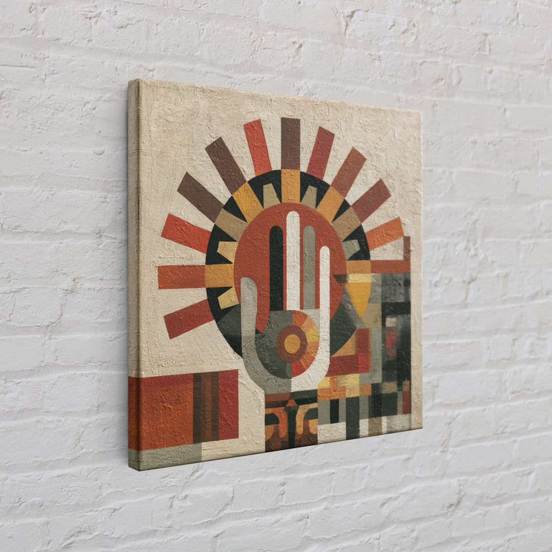 Geometric Sun and Hand Motif Canvas Print, Eclectic Art, Original Art, Living Room Decor, Abstract Art, Eclectic, Gallery Decor, ECL-1x1-15