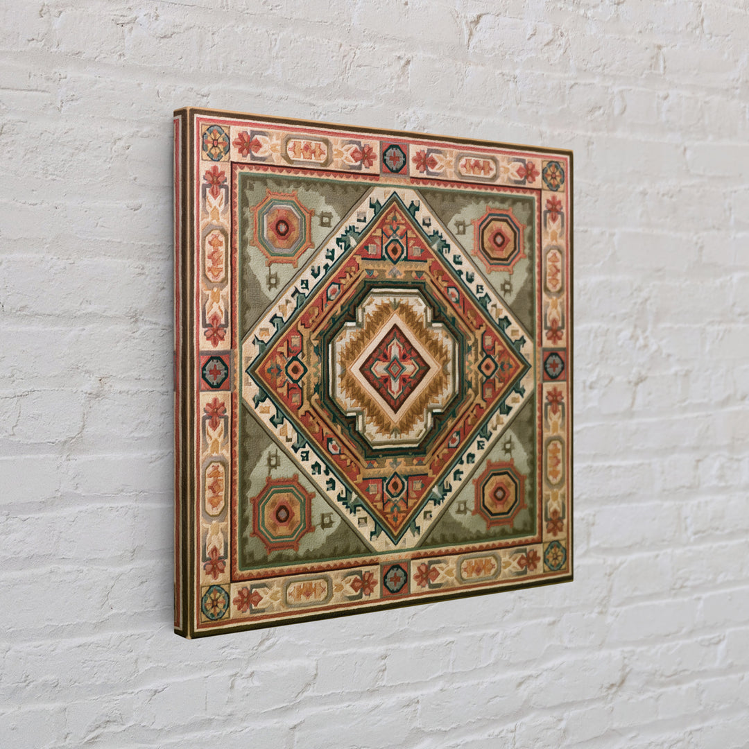 Layered Tapestry Pattern Framed Canvas Print, Eclectic Art, Large Wall Art, Living Room Decor, Watercolor Art, Eclectic, ECL-1x1-16