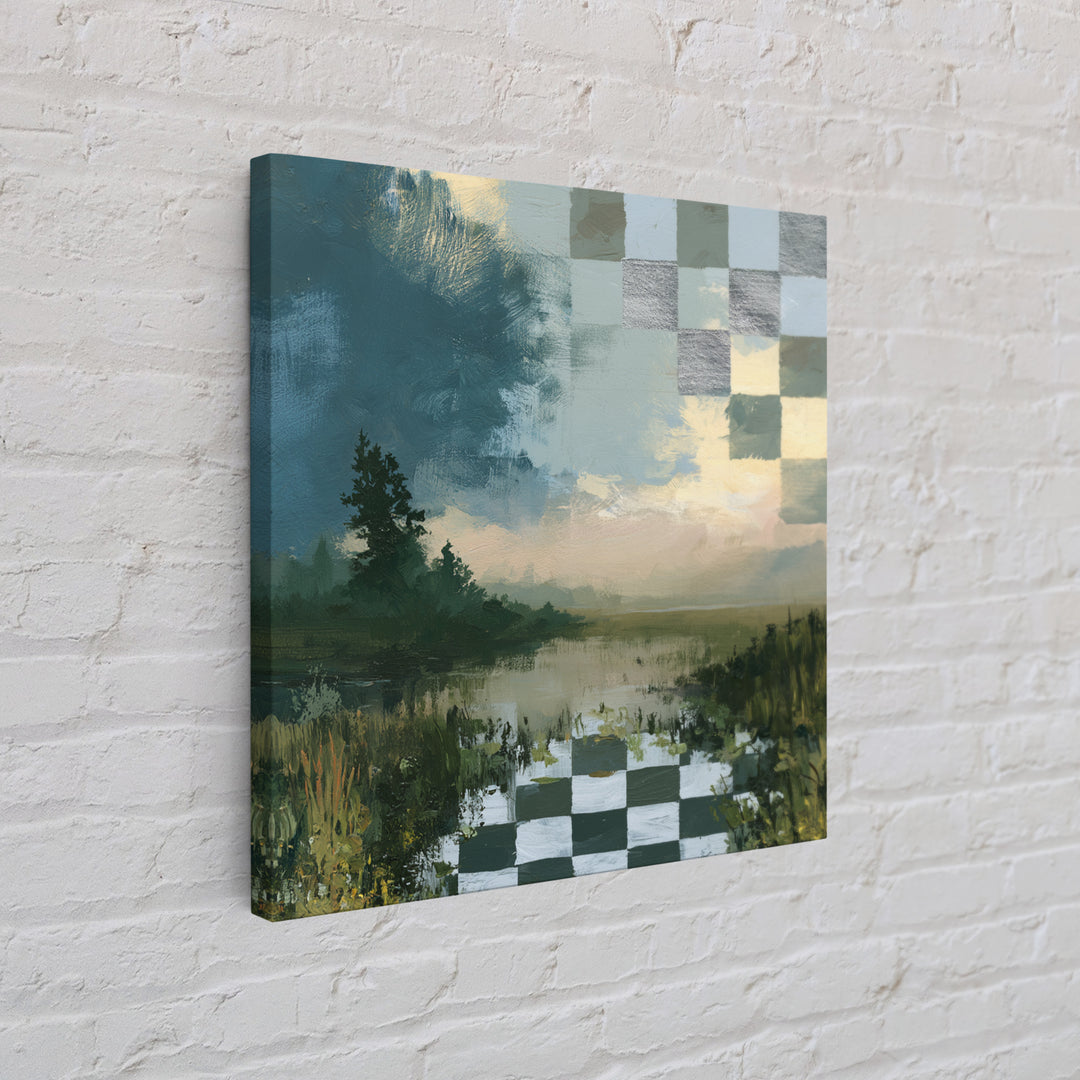 Playful Checkerboard Landscape Framed Canvas Print, Eclectic Art, Printable Wall Art, Living Room Decor, Fine Art, Eclectic, ECL-1x1-33