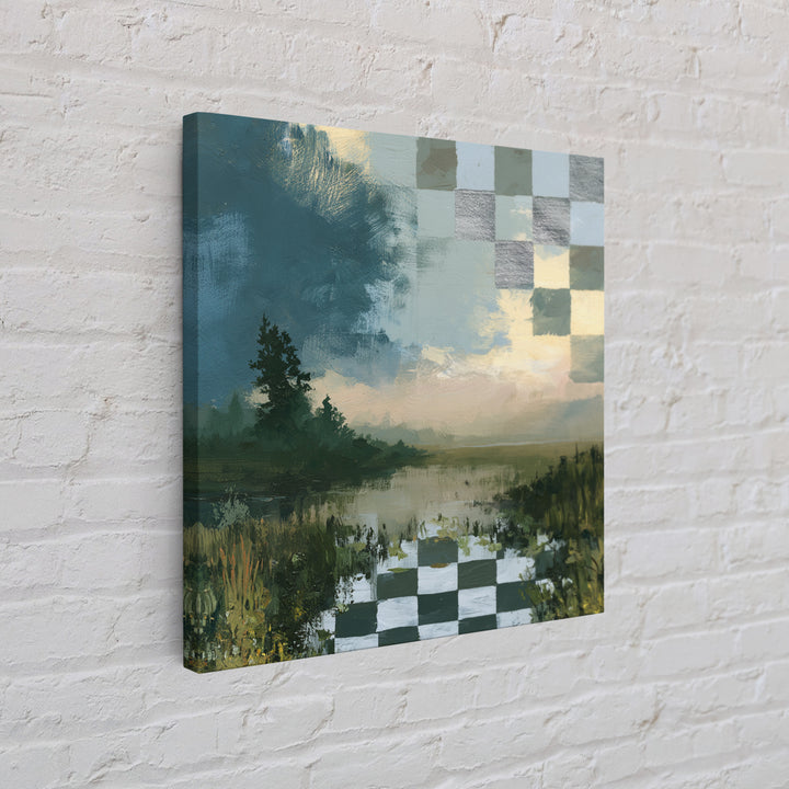 Playful Checkerboard Landscape Framed Canvas Print, Eclectic Art, Printable Wall Art, Living Room Decor, Fine Art, Eclectic, ECL-1x1-33