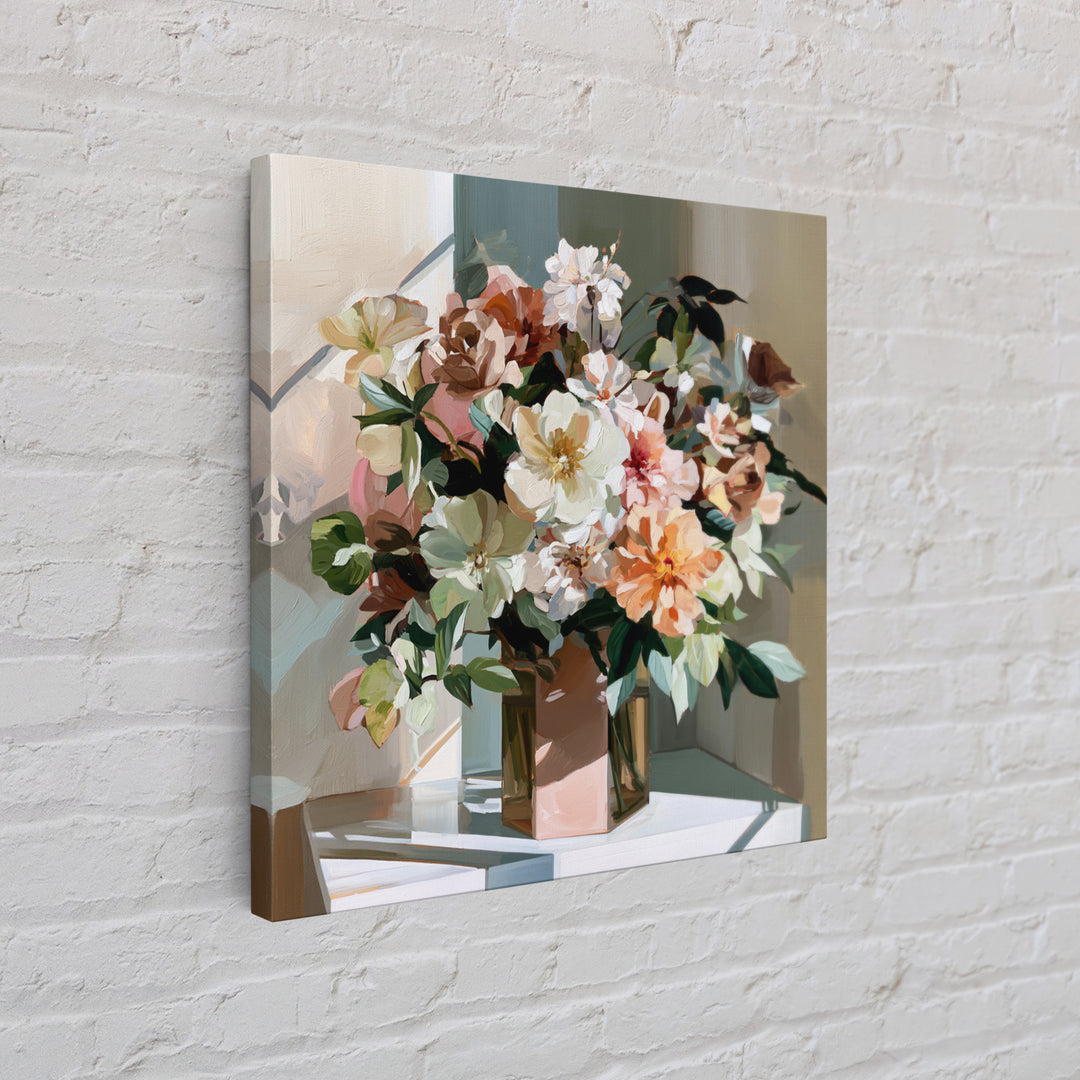 Retro Futurist Vase of Flowers Framed Canvas Print, Eclectic Art, Textured Painting, Living Room Decor, Fine Art, Eclectic, ECL-1x1-34