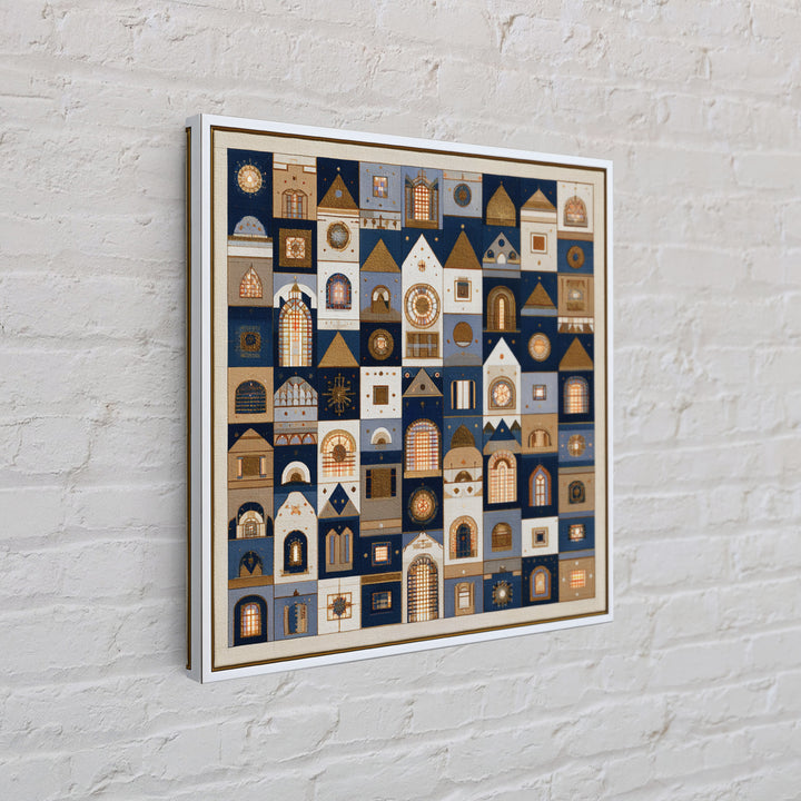 Naive Cityscape with Patterned Windows Canvas Print, Eclectic Art, Digital Art, Living Room Decor, Watercolor Art, Eclectic, ECL-1x1-36