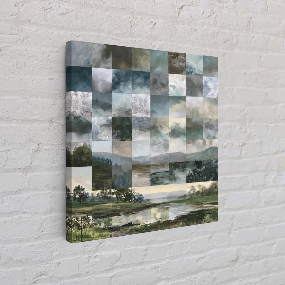 Bohemian Patchwork Landscape Framed Canvas Print, Eclectic Art, Room Decor, Living Room Decor, Oil Painting, Eclectic, ECL-1x1-48