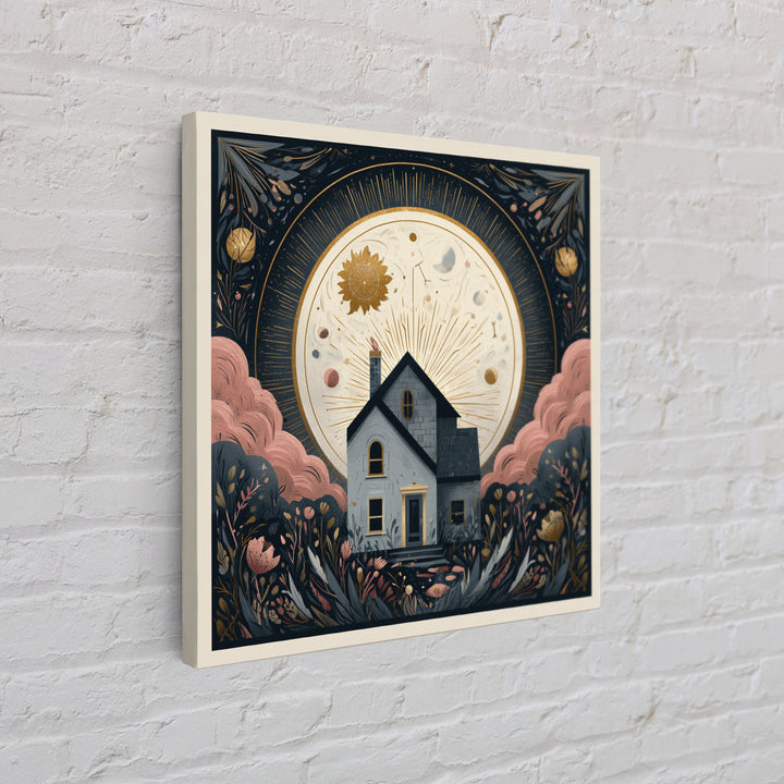Folk Art House Canvas Print, Eclectic Art, Fine Art Print, Living Room Decor, Watercolor Art, Eclectic, Digital Prints, ECL-1x1-55