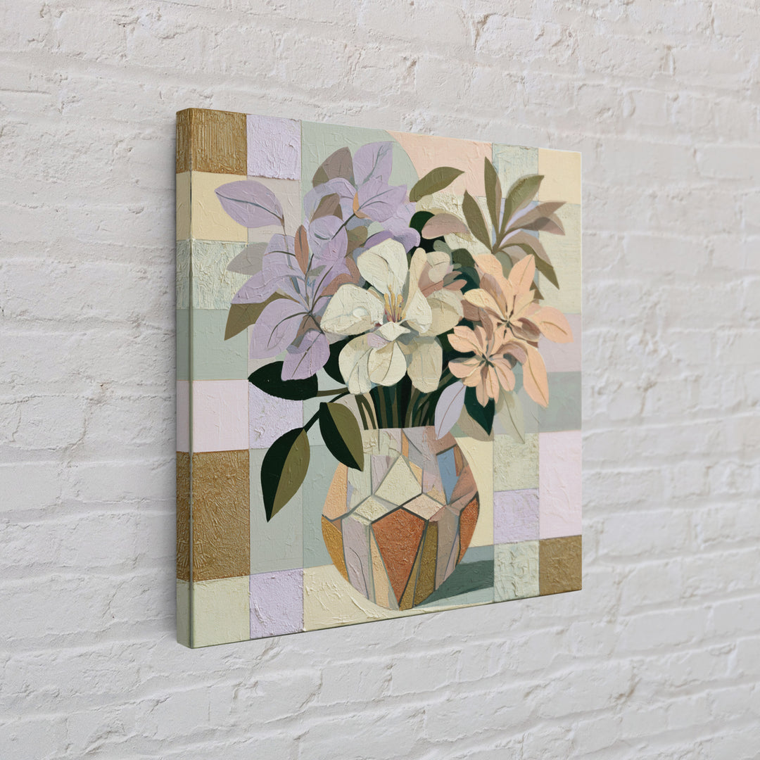 Retro Futurist Vase of Flowers Framed Canvas Print, Eclectic Art, Textured Painting, Living Room Decor, Fine Art, Eclectic, ECL-1x1-58