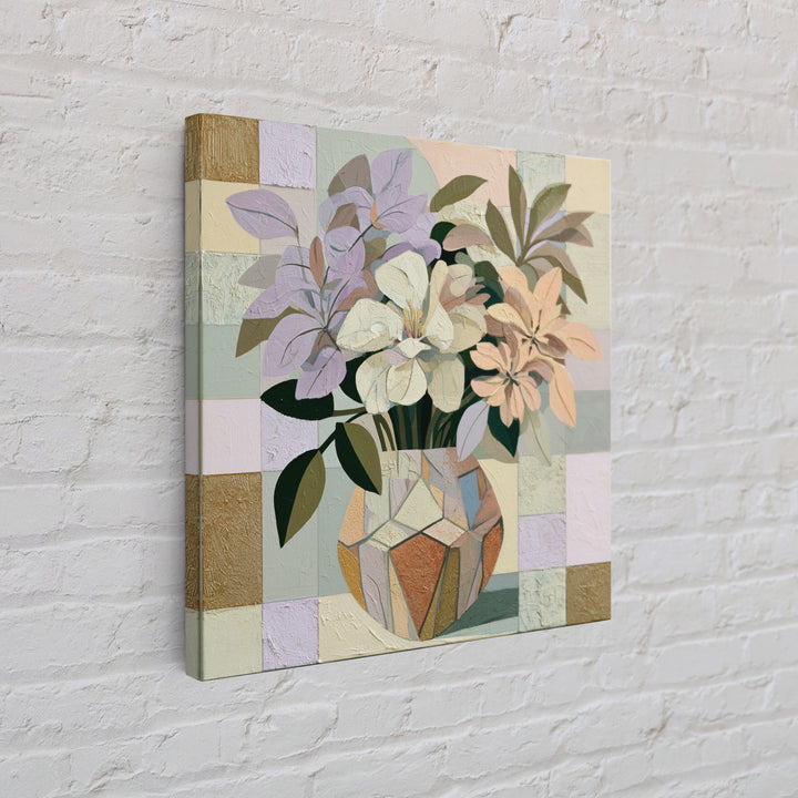 Retro Futurist Vase of Flowers Framed Canvas Print, Eclectic Art, Textured Painting, Living Room Decor, Fine Art, Eclectic, ECL-1x1-58
