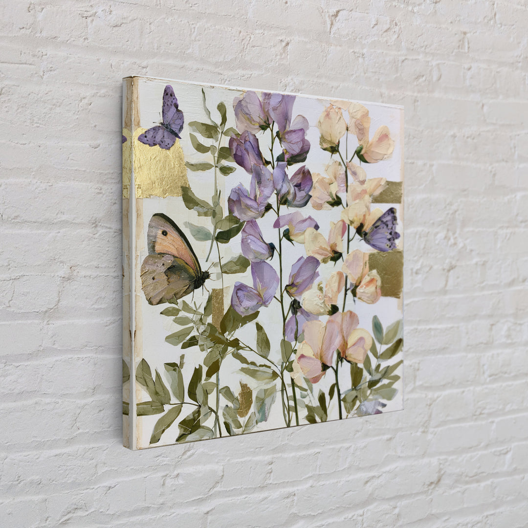 Botanical Collage with Butterflies and Old Paper Canvas Print, Eclectic Art, Digital Prints, Living Room Decor, Eclectic, ECL-1x1-61