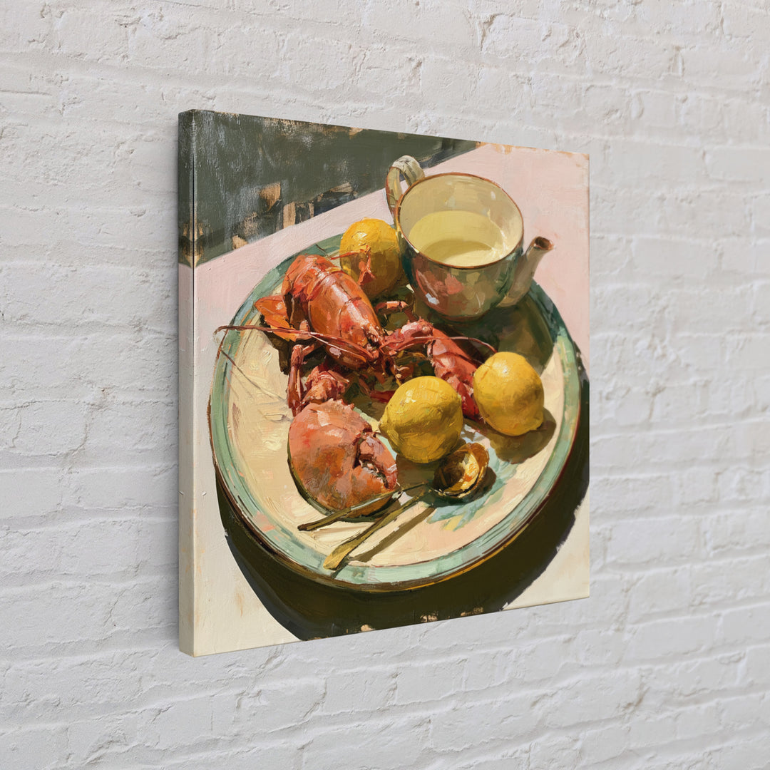 Unexpected Lobster and Lemons Still Life Framed Canvas Print, Eclectic Art, Fine Art Print, Living Room Decor, Abstract Art, ECL-1x1-66