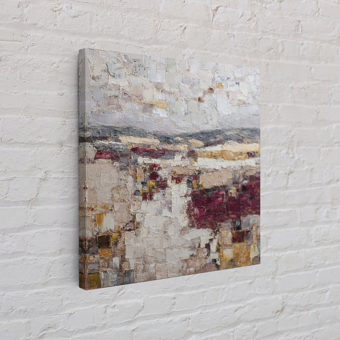 Naive Cityscape with Patterned Windows Framed Canvas Print, Eclectic Art, Boho Wall Art, Living Room Decor, Abstract Art, ECL-1x1-84