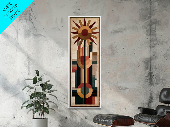 Geometric Sun and Hand Motif Framed Canvas Print, Eclectic Art, Boho Decor, Living Room Decor, Abstract Art, Eclectic, ECL-1x3-3