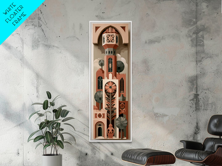 Naive Cityscape with Patterned Windows Canvas Print, Eclectic Art, Boho Wall Art, Living Room Decor, Watercolor Art, Eclectic, ECL-1x3-48