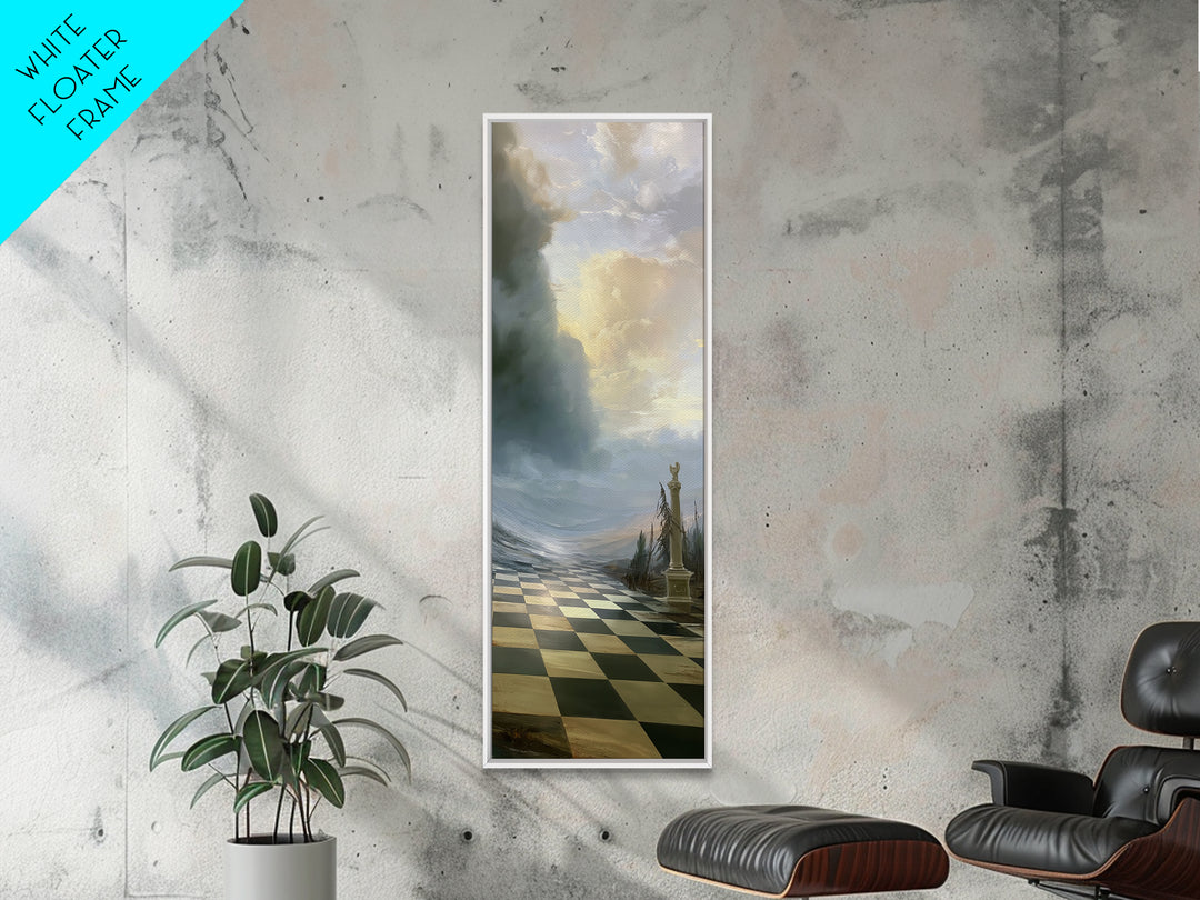 Playful Checkerboard Landscape Framed Canvas Print, Eclectic Art, Large Wall Art, Living Room Decor, Fine Art, Eclectic, ECL-1x3-69