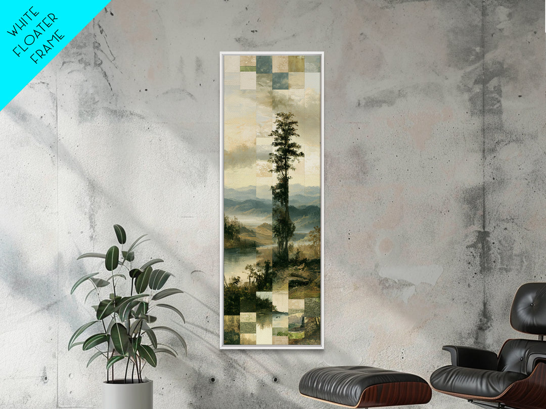 Bohemian Patchwork Landscape Framed Canvas Print, Eclectic Art, Statement Artwork, Living Room Decor, Oil Painting, Eclectic, ECL-1x3-84