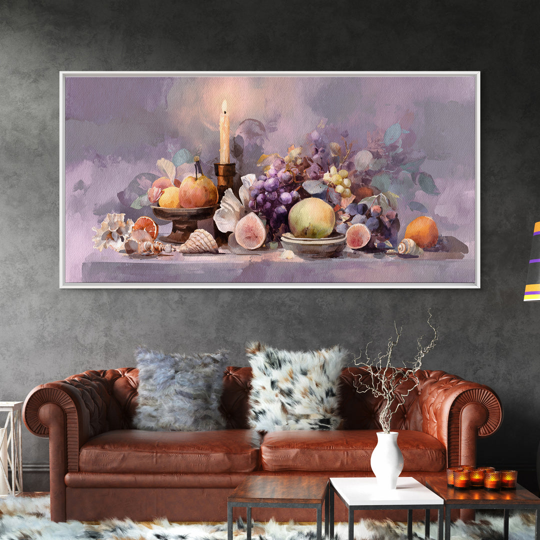 Unexpected Lobster and Lemons Still Life Framed Canvas Print, Eclectic Art, Living Room Decor, Watercolor Art, Eclectic, ECL-2x1-14