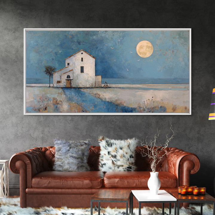 Folk Art House Framed Canvas Print, Eclectic Art, Boho, Living Room Decor, Fine Art, Eclectic, Unique Wall Art, Boho Decor, ECL-2x1-3