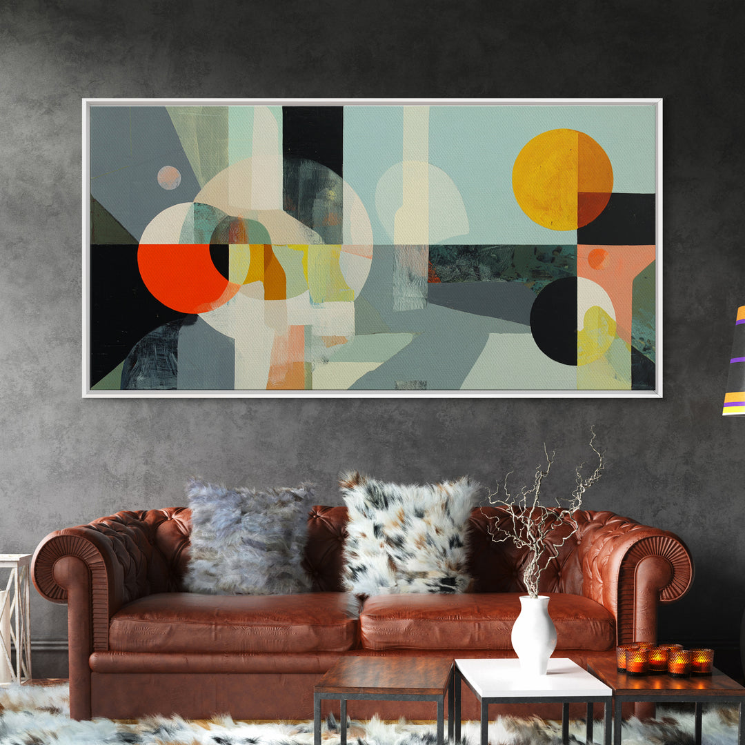 Geometric Sun and Hand Motif Framed Canvas Print, Eclectic Art, Digital Prints, Living Room Decor, Abstract Art, Eclectic, ECL-2x1-35