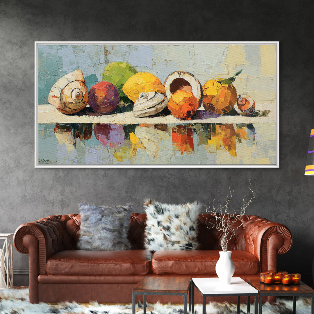 Unexpected Lobster and Lemons Still Life Framed Canvas Print, Eclectic Art, Living Room Decor, Watercolor Art, Eclectic, ECL-2x1-38