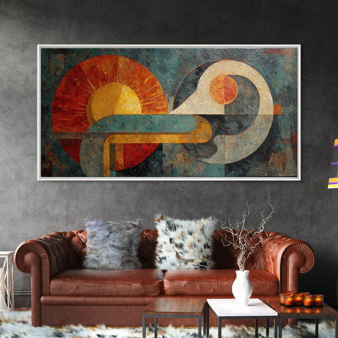 Geometric Sun and Hand Motif Framed Canvas Print, Eclectic Art, Unique Wall Art, Living Room Decor, Abstract Art, Eclectic, ECL-2x1-59