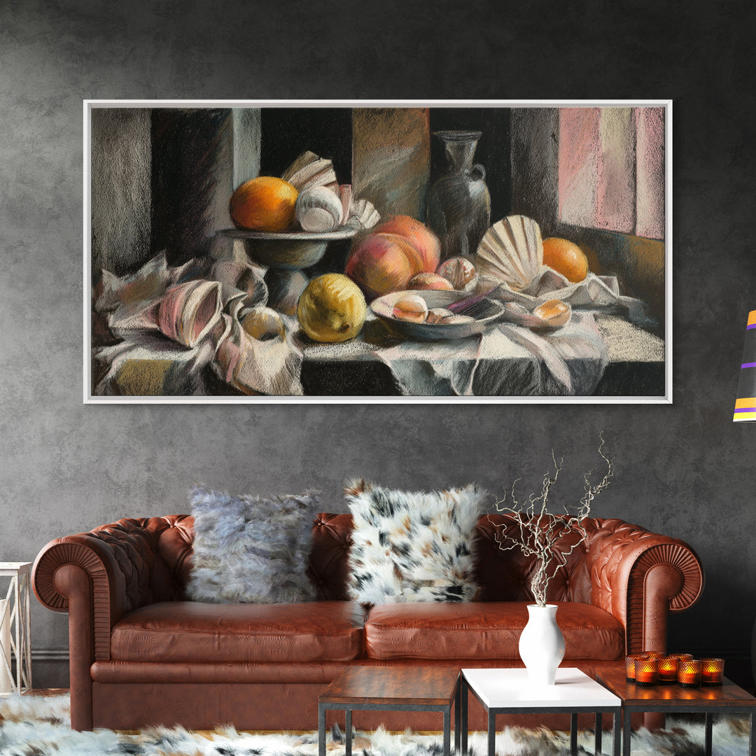 Unexpected Lobster and Lemons Still Life Framed Canvas Print, Eclectic Art, Large Wall Art, Living Room Decor, Eclectic, ECL-2x1-86