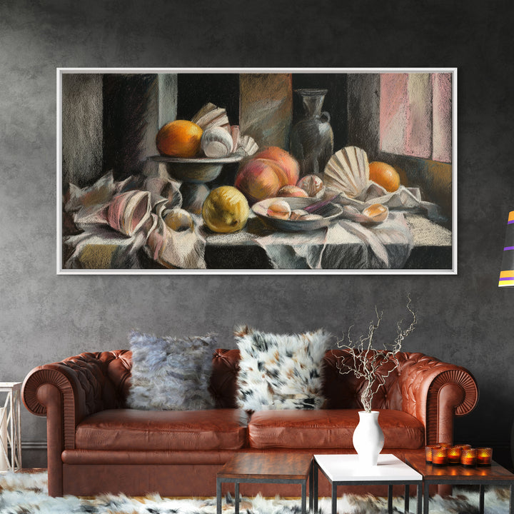 Unexpected Lobster and Lemons Still Life Framed Canvas Print, Eclectic Art, Large Wall Art, Living Room Decor, Eclectic, ECL-2x1-86
