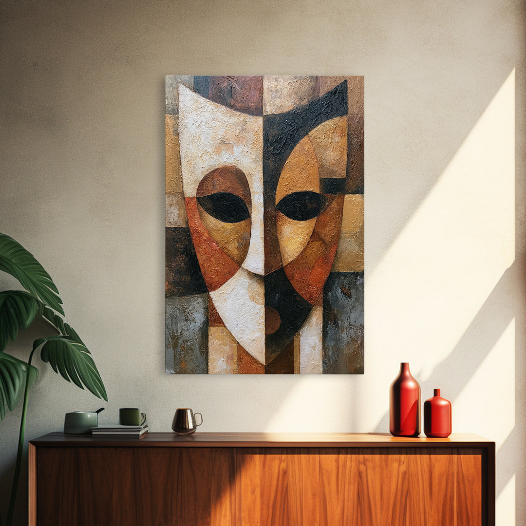 Abstract Mask with Playful Textures Framed Canvas Print, Eclectic Art, Minimalist Decor, Living Room Decor, Fine Art, Eclectic, ECL-2x3-28