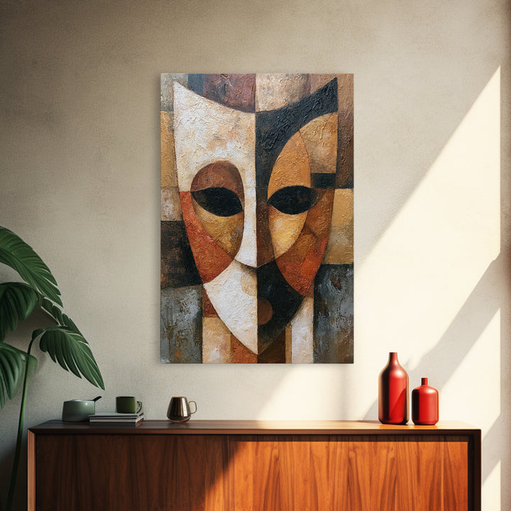 Abstract Mask with Playful Textures Framed Canvas Print, Eclectic Art, Minimalist Decor, Living Room Decor, Fine Art, Eclectic, ECL-2x3-28