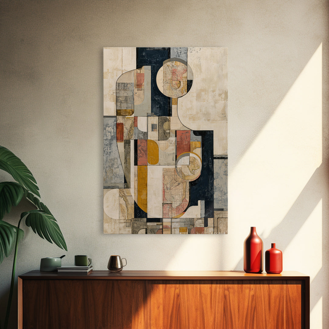 Abstract Shapes Layered Framed Canvas Print, Eclectic Art, Digital Prints, Living Room Decor, Abstract Art, Eclectic, ECL-2x3-36