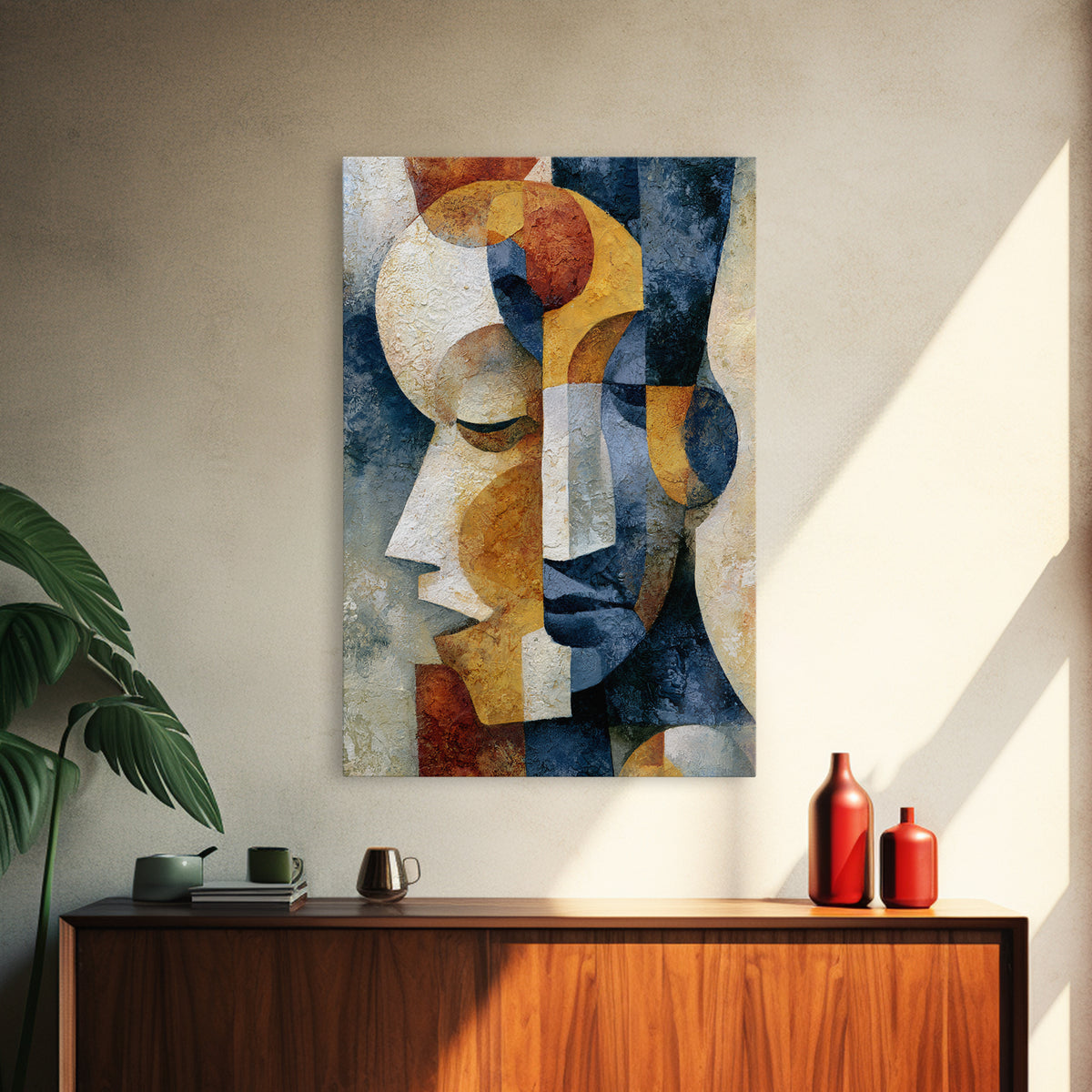 Abstract Mask with Playful Textures Framed Canvas Print, Eclectic Art, Boho, Living Room Decor, Abstract Art, Eclectic, ECL-2x3-4