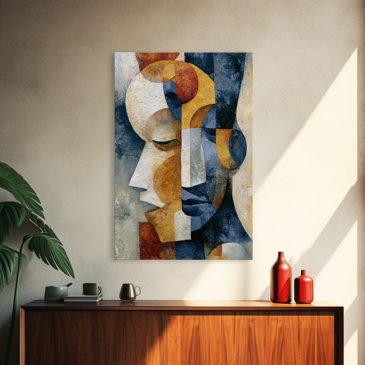 Abstract Mask with Playful Textures Framed Canvas Print, Eclectic Art, Boho, Living Room Decor, Abstract Art, Eclectic, ECL-2x3-4