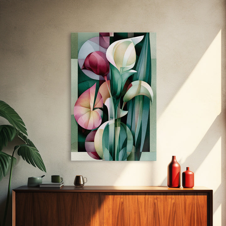 Retro Futurist Vase of Flowers Framed Canvas Print, Eclectic Art, Printables, Living Room Decor, Eclectic, Boho Wall Art, ECL-2x3-42