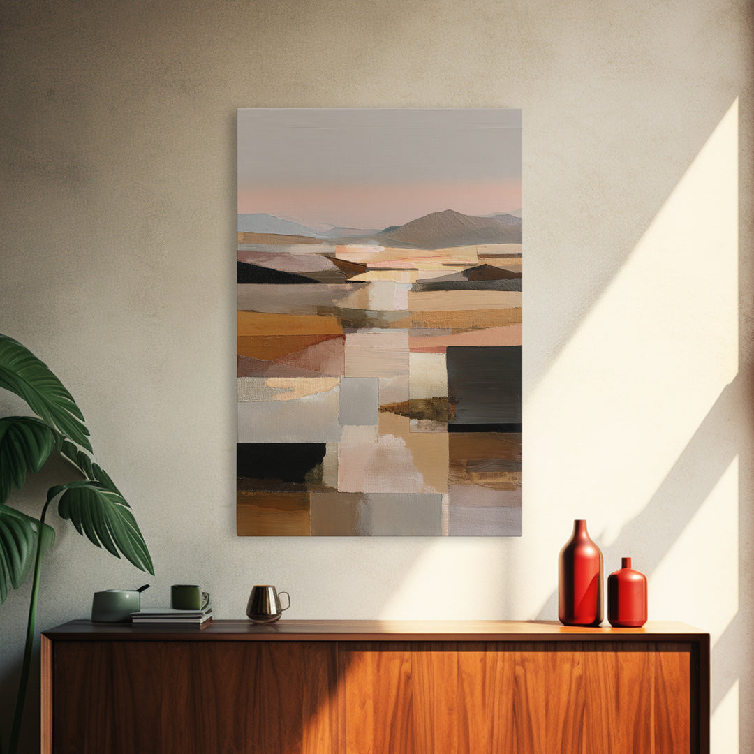 Geometric Sun and Hand Motif Framed Canvas Print, Eclectic Art, Statement Artwork, Living Room Decor, Fine Art, Eclectic, ECL-2x3-47