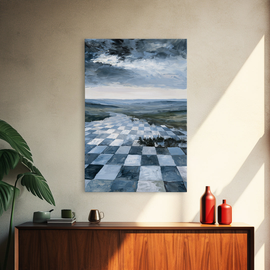 Playful Checkerboard Landscape Canvas Print, Eclectic Art, Modern Decor, Living Room Decor, Oil Painting, Eclectic, Wall Decor, ECL-2x3-65