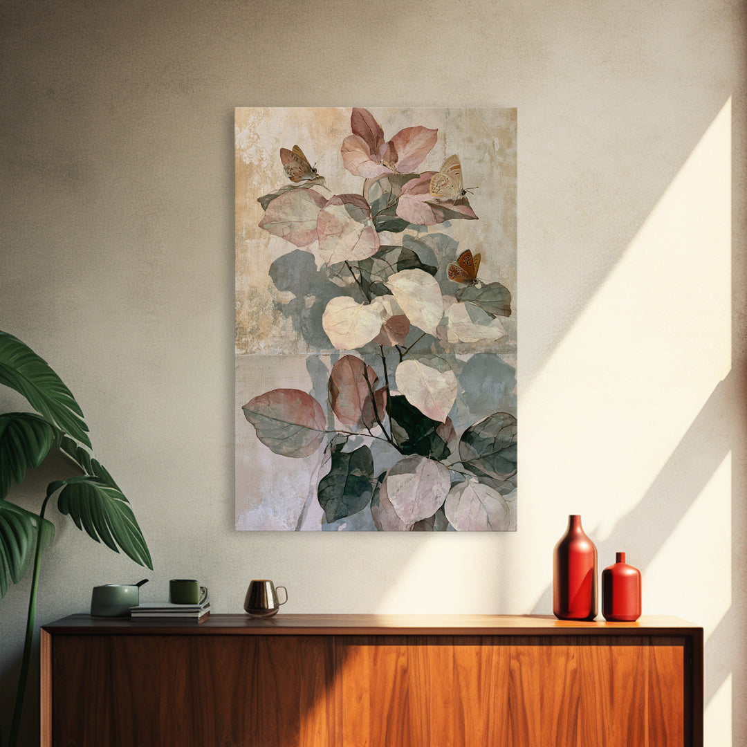 Botanical Collage with Butterflies and Old Paper Canvas Print, Eclectic Art, Fine Art Print, Living Room Decor, Eclectic, ECL-2x3-69